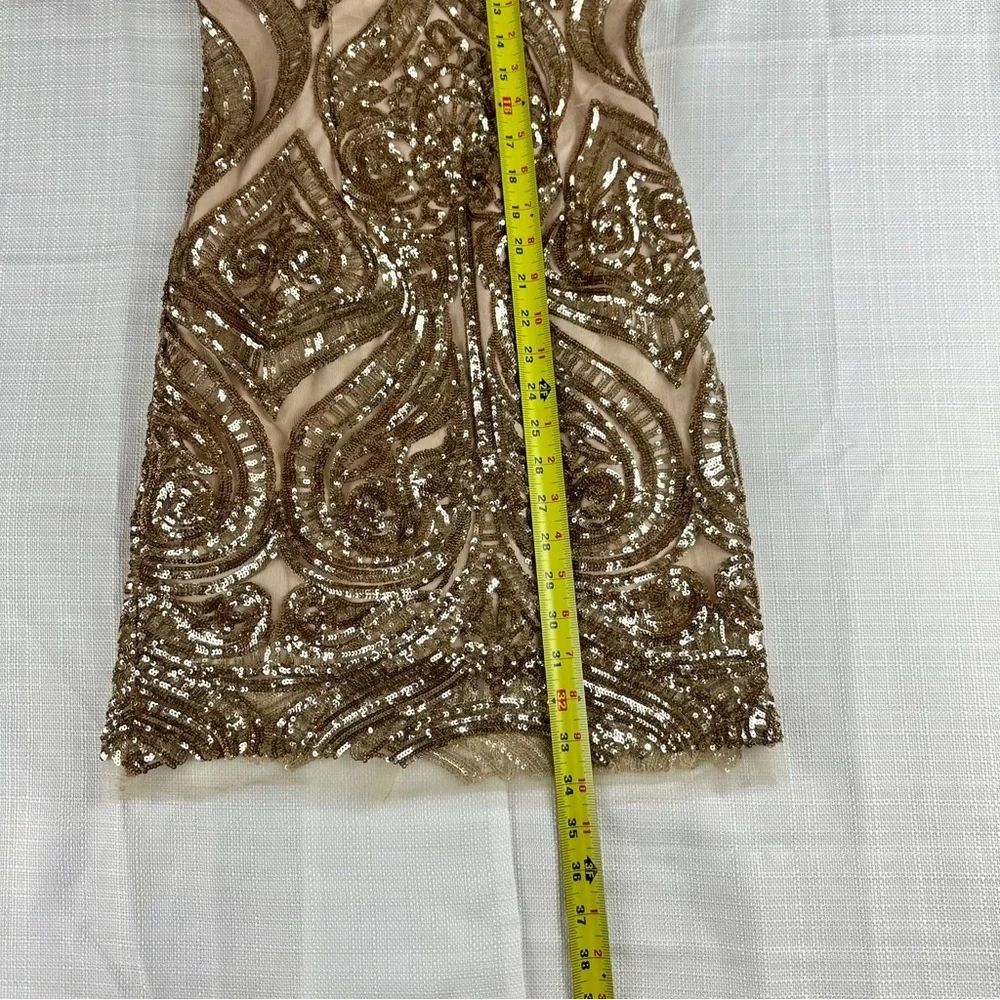 CAMILLE LA VIE Elegant Sequin Halter Tie Back Column Dress Gold